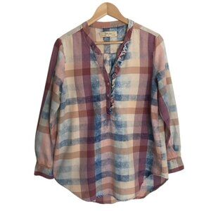 Anthropologie - Isabella Sinclair Plaid Ruffle Henley Top Medium
